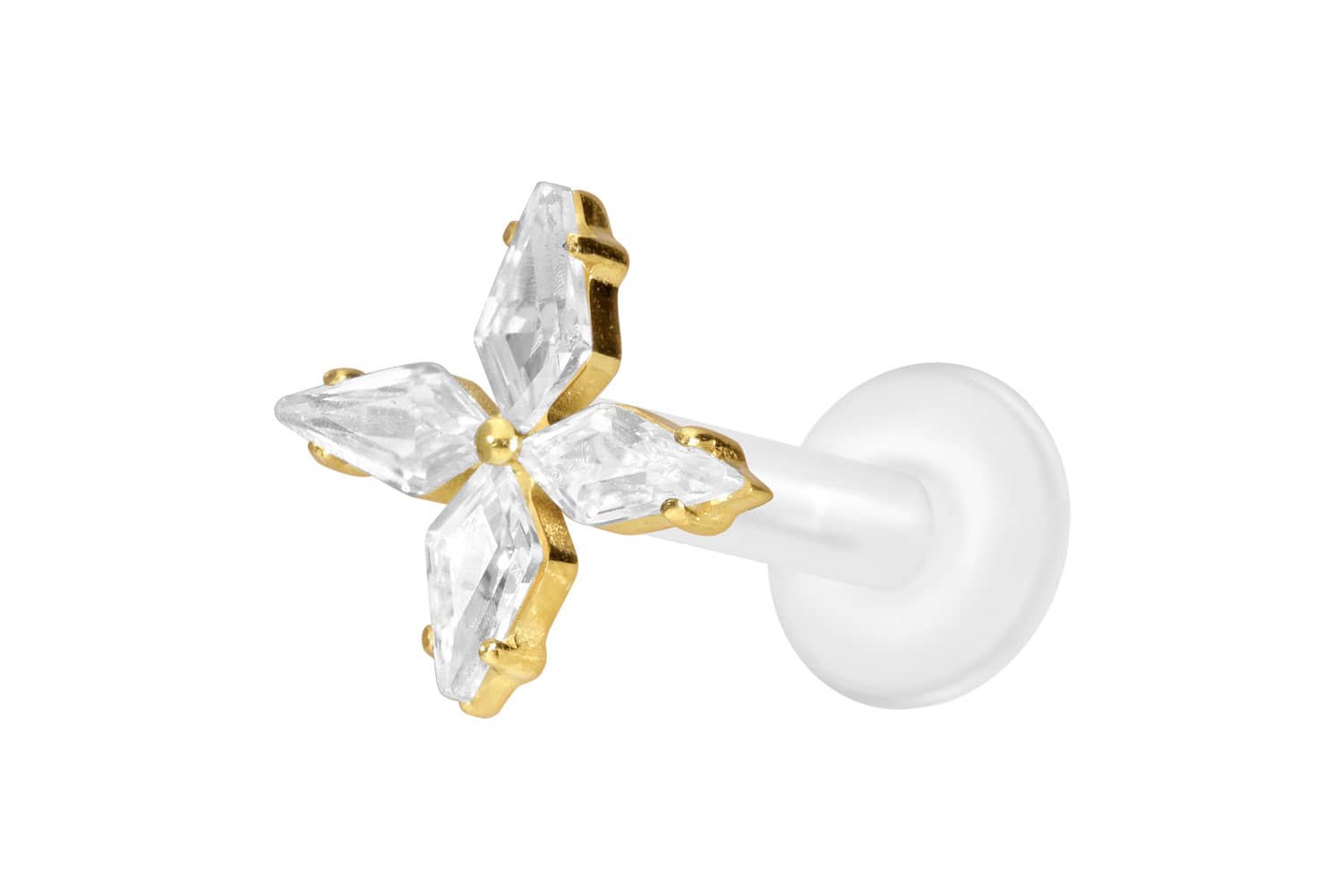 PTFE Labret Piercing mit Innengewinde + Titan-Aufsatz KRISTALLSTERN